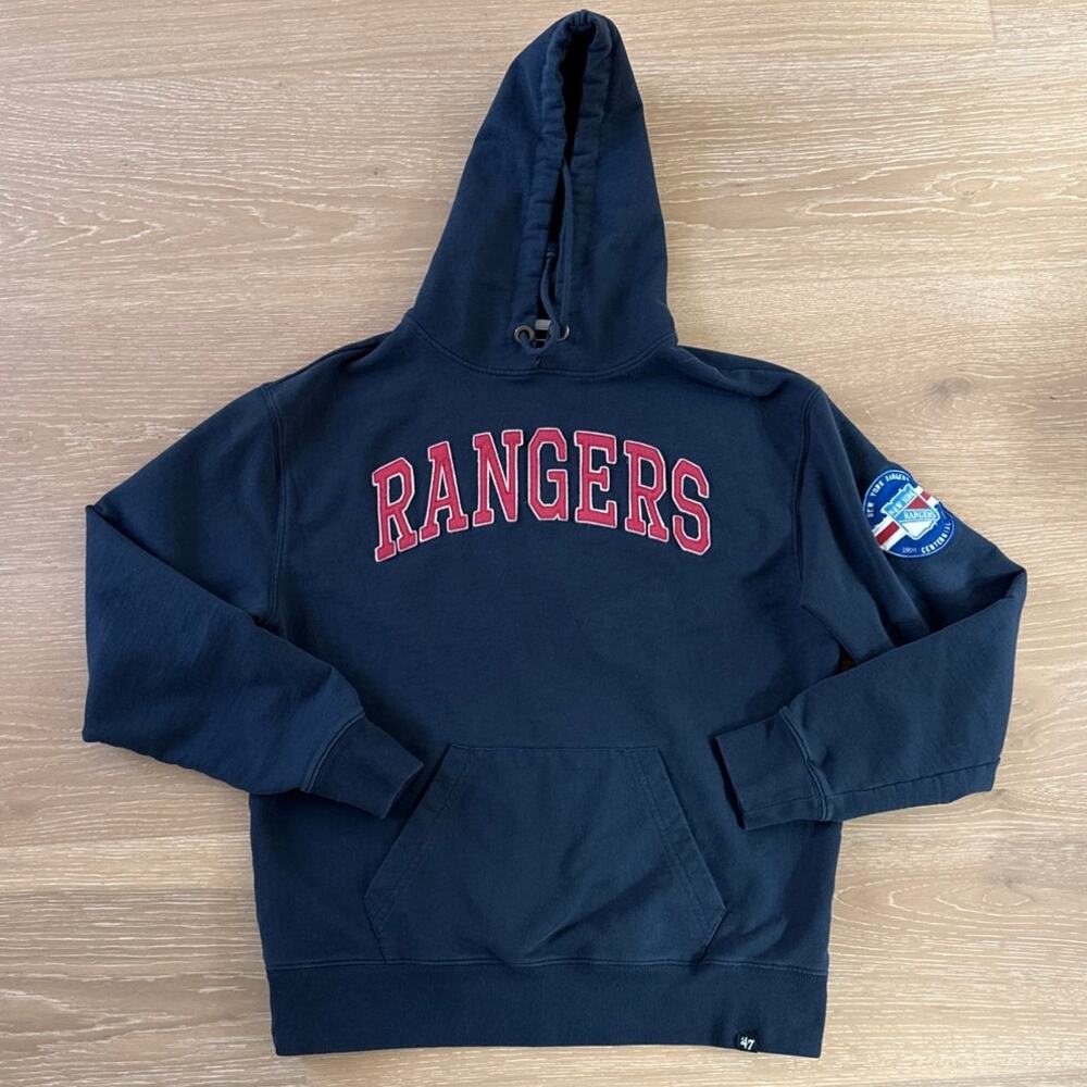 47 Brand NY Rangers Centennial Striker Hoodie Size S Navy Blue
